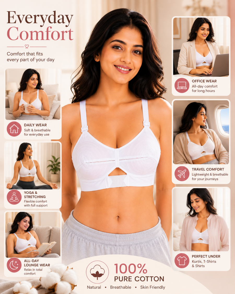 SONA Moving Full-Coverage Cotton-Strap Bra – White