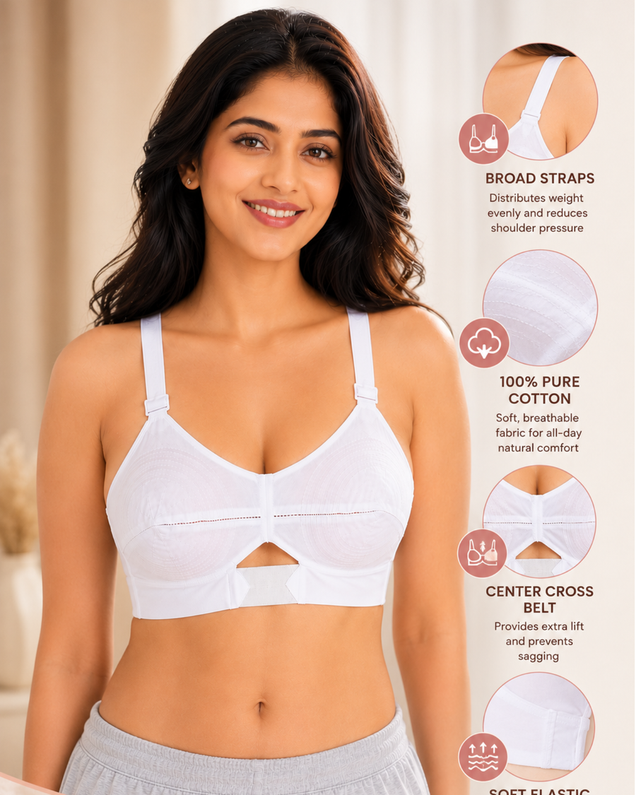 SONA Moving Full-Coverage Cotton-Strap Bra – White