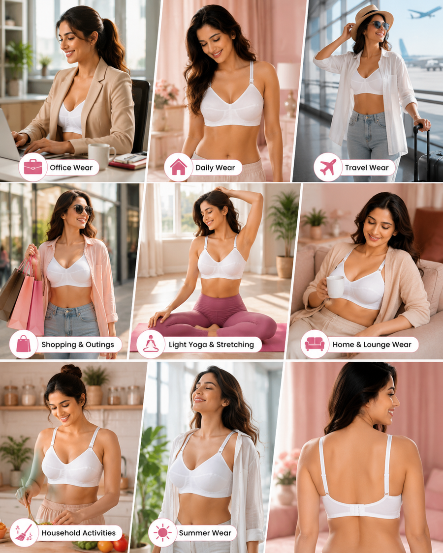 Bee Heart Full Coverage 100 % Cotton Elastic Strap Non-Stretchable Bra