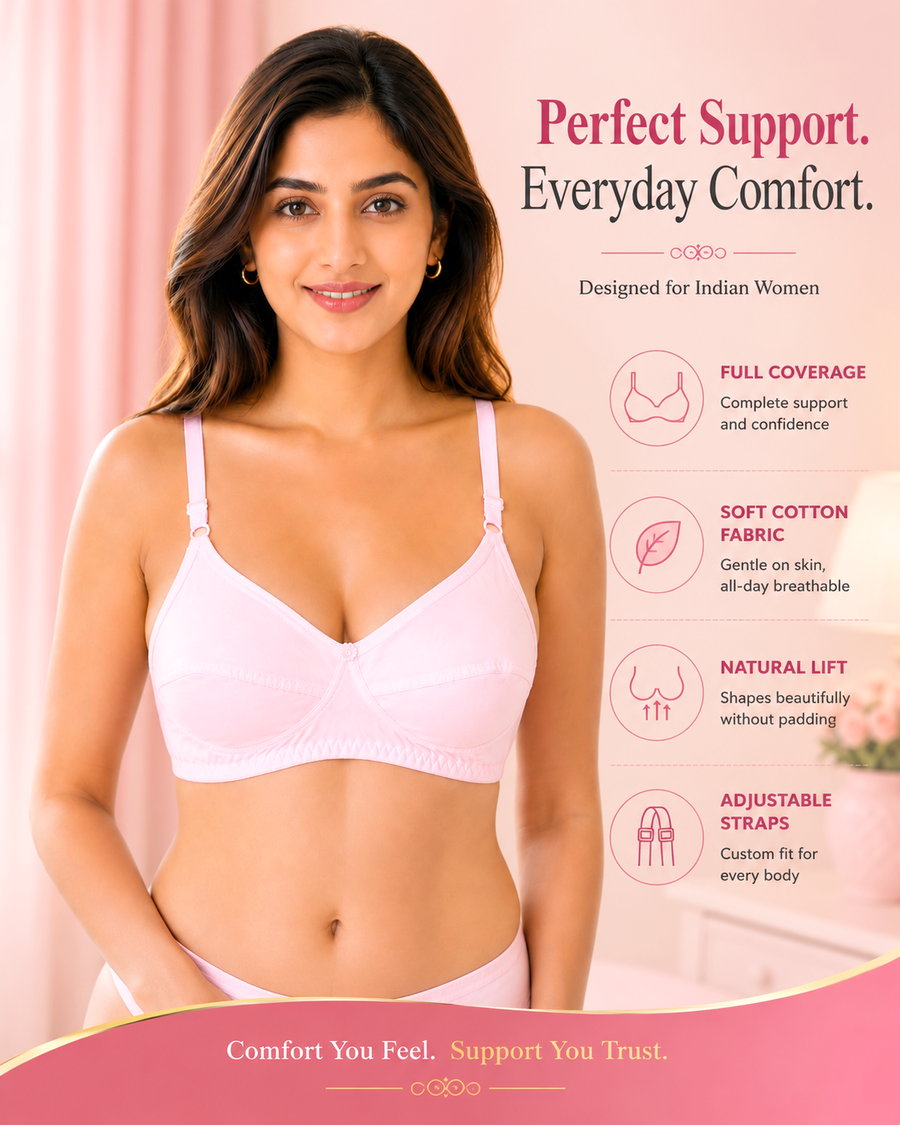 Sona C-108 Women Cotton Fabric Full coverage Non padded Non wired Pink Cotton Bra