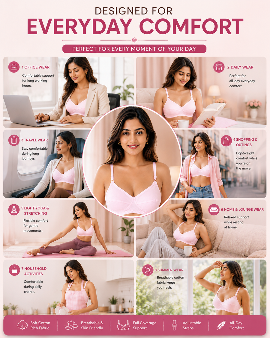 Sona C-108 Women Cotton Fabric Full coverage Non padded Non wired Pink Cotton Bra