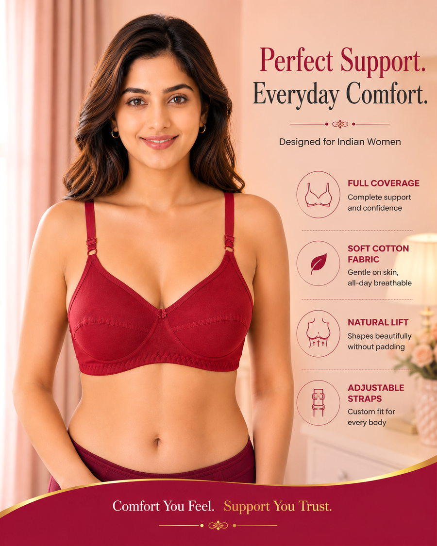 Sona C-108 Women Cotton Fabric Full coverage Non padded Non wired Maroon Cotton Bra