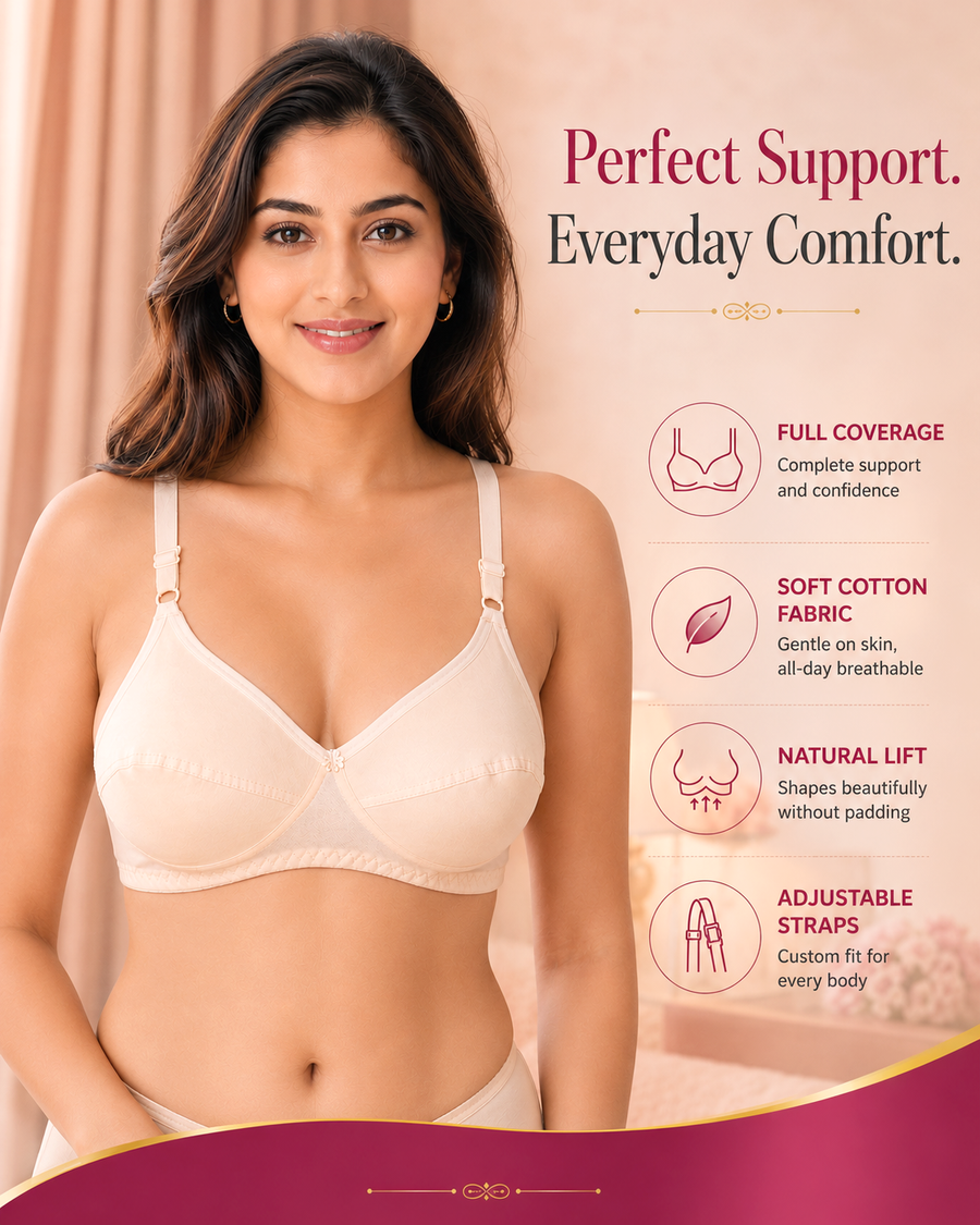 Sona C-108 Women Cotton Fabric Full coverage Non padded Non wired Skin Cotton Bra
