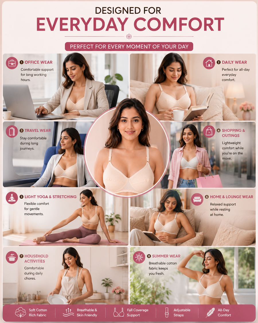 Sona C-108 Women Cotton Fabric Full coverage Non padded Non wired Skin Cotton Bra