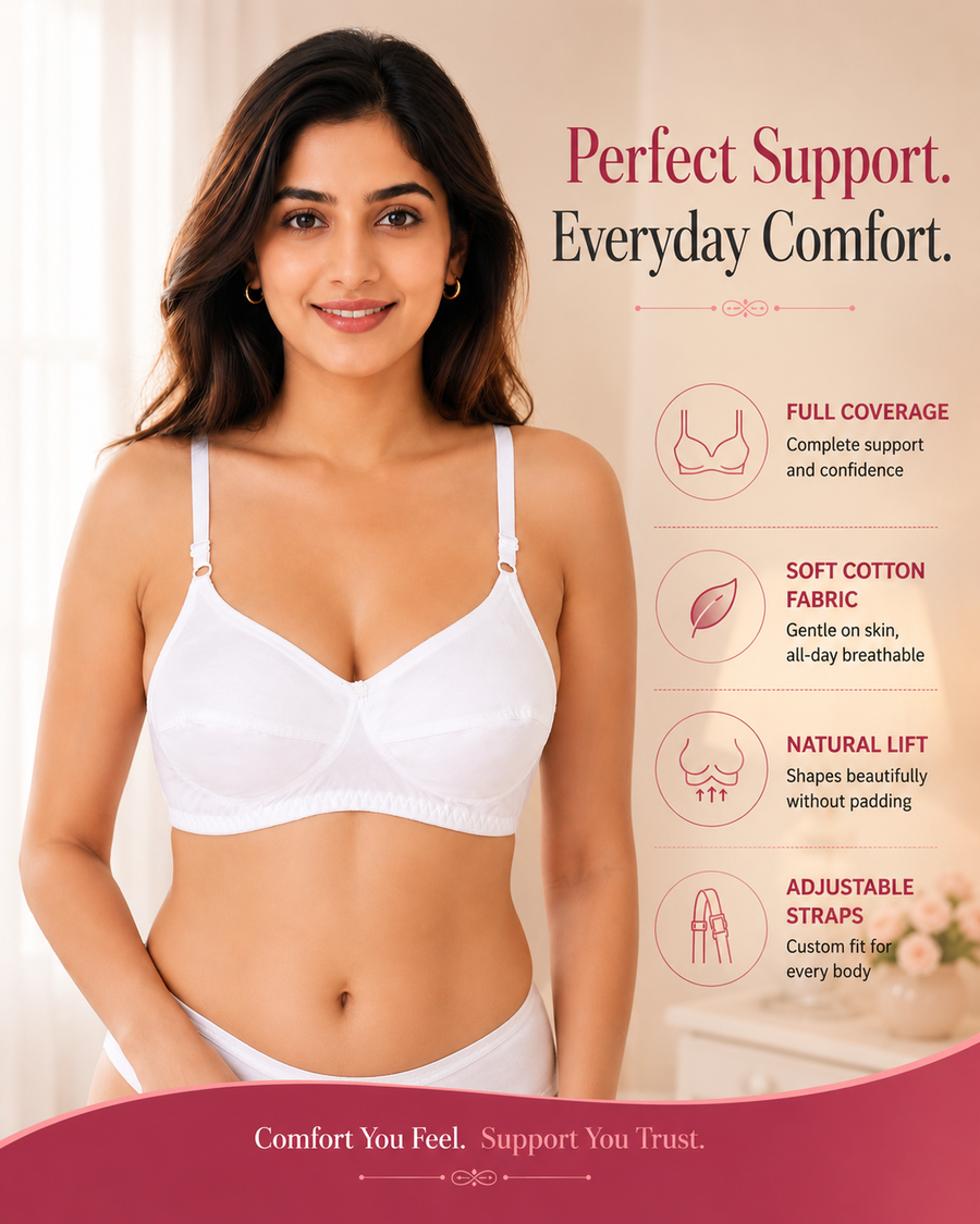 Sona C-108 Women Cotton Fabric Full coverage Non padded Non wired White Cotton Bra