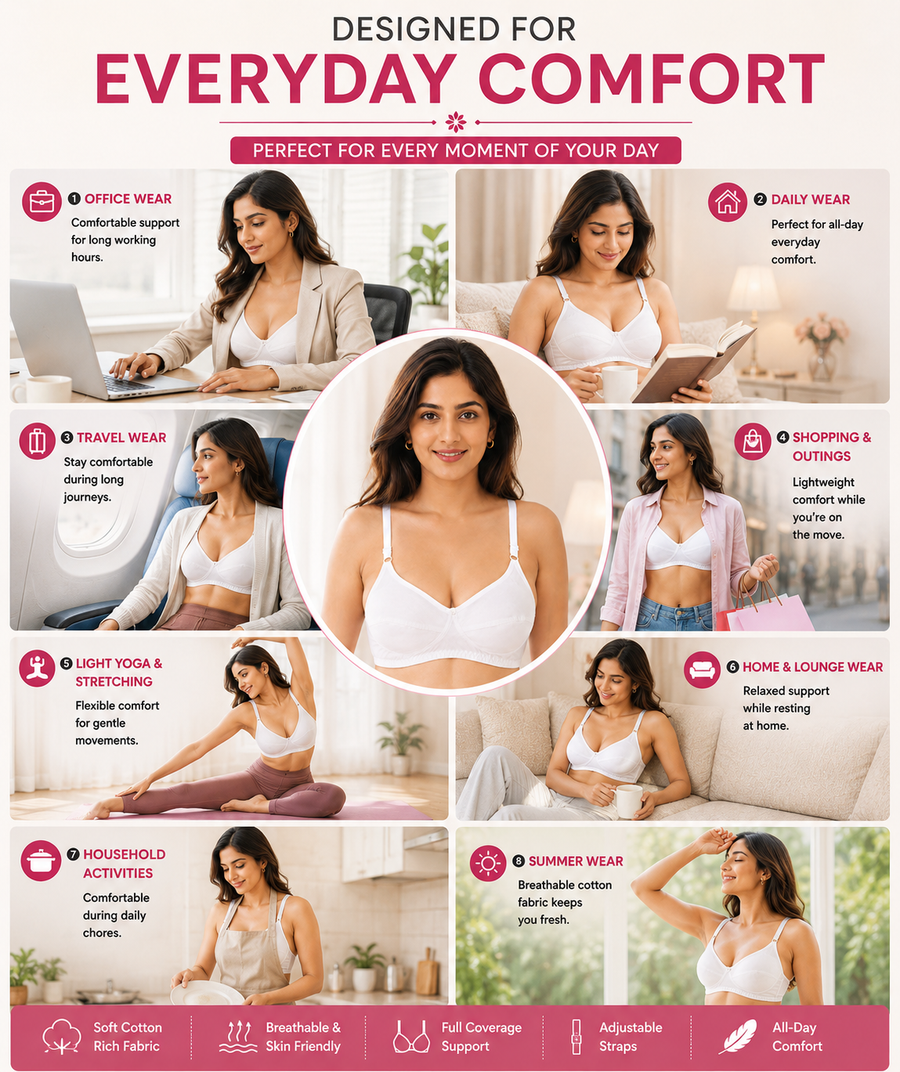 Sona C-108 Women Cotton Fabric Full coverage Non padded Non wired White Cotton Bra