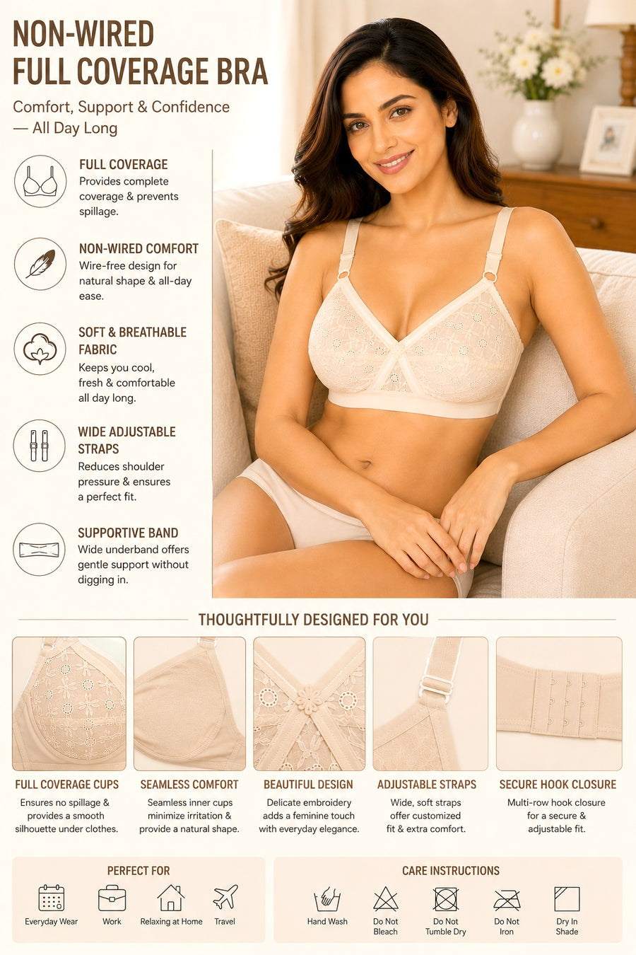 Sona Cross Chiken Everyday Plus Size Non padded Full Coverage Comfortable Cotton Bra