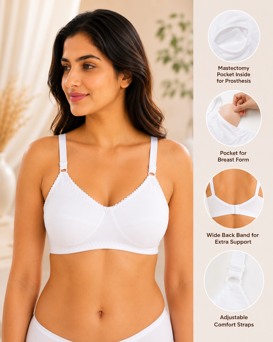 Sona Full Coverage Non-Padded Non-Wired Cotton Breast Cancer Bra, Mastectomy Pocket Bra