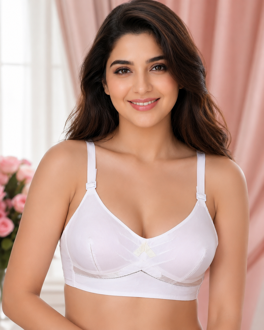 Sona Dynamic Women White Full Coverage Non padded Everyday Cotton Bra