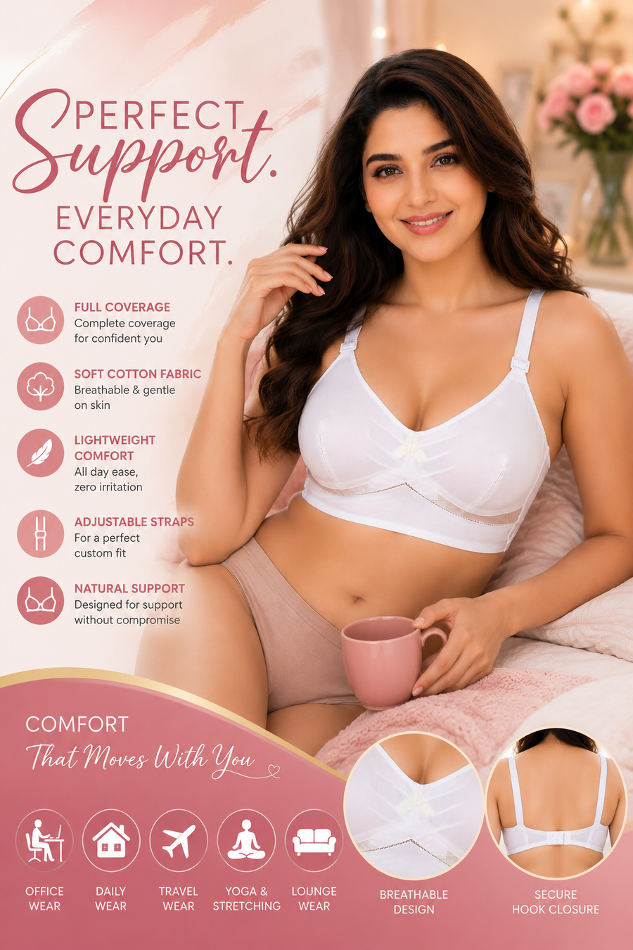 Sona Dynamic Women White Full Coverage Non padded Everyday Cotton Bra