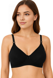 Sona H 01 Women Non Padded Non Wired Medium Coverage Comfortable Black Cotton T-Shirt Bra