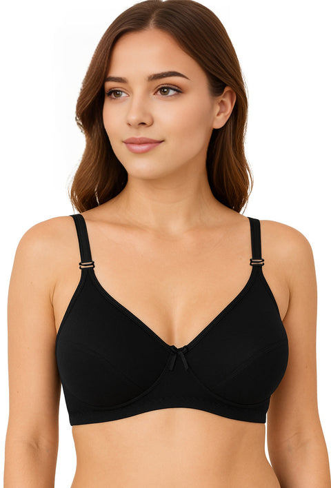 Sona H 01 Women Non Padded Non Wired Medium Coverage Comfortable Black Cotton T-Shirt Bra