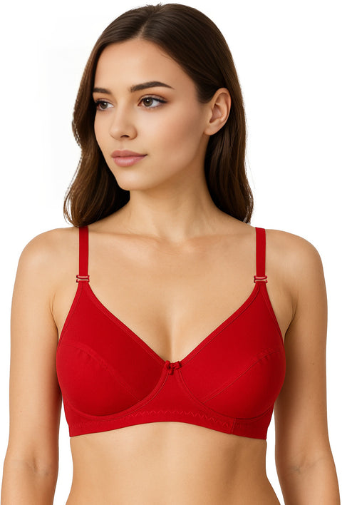 Sona H 01 Women Non Padded Non Wired Medium Coverage Comfortable Red Cotton T-Shirt Bra