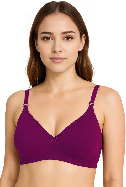 Sona H 01 Women Non Padded Non Wired Medium Coverage Comfortable Wine Cotton T-Shirt Bra
