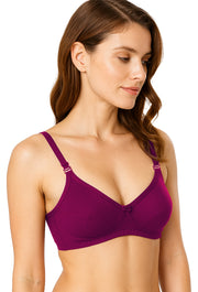 Sona H 01 Women Non Padded Non Wired Medium Coverage Comfortable Wine Cotton T-Shirt Bra
