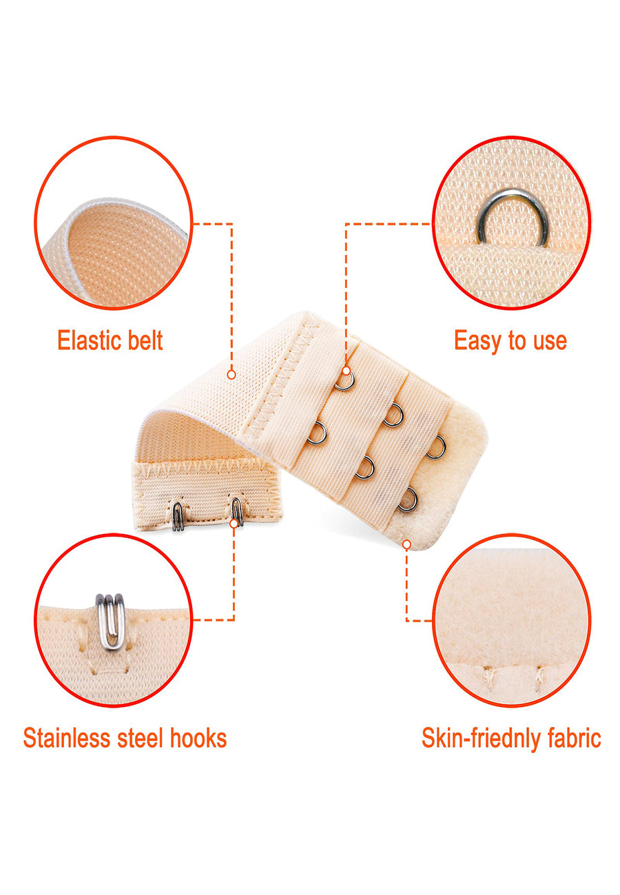 Sona Bra Hook Extender-2 Hook - 3 Eye (with Extra Elastic) Combo Pack Of 3