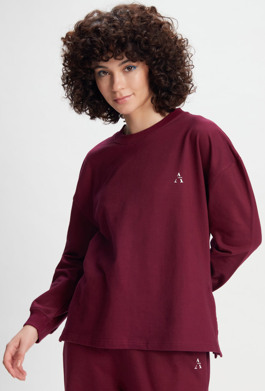 SONA AMPK Women's Pajama Set Long Sleeve Sweatshirt and Jogger Pants Sleepwear Set Wine