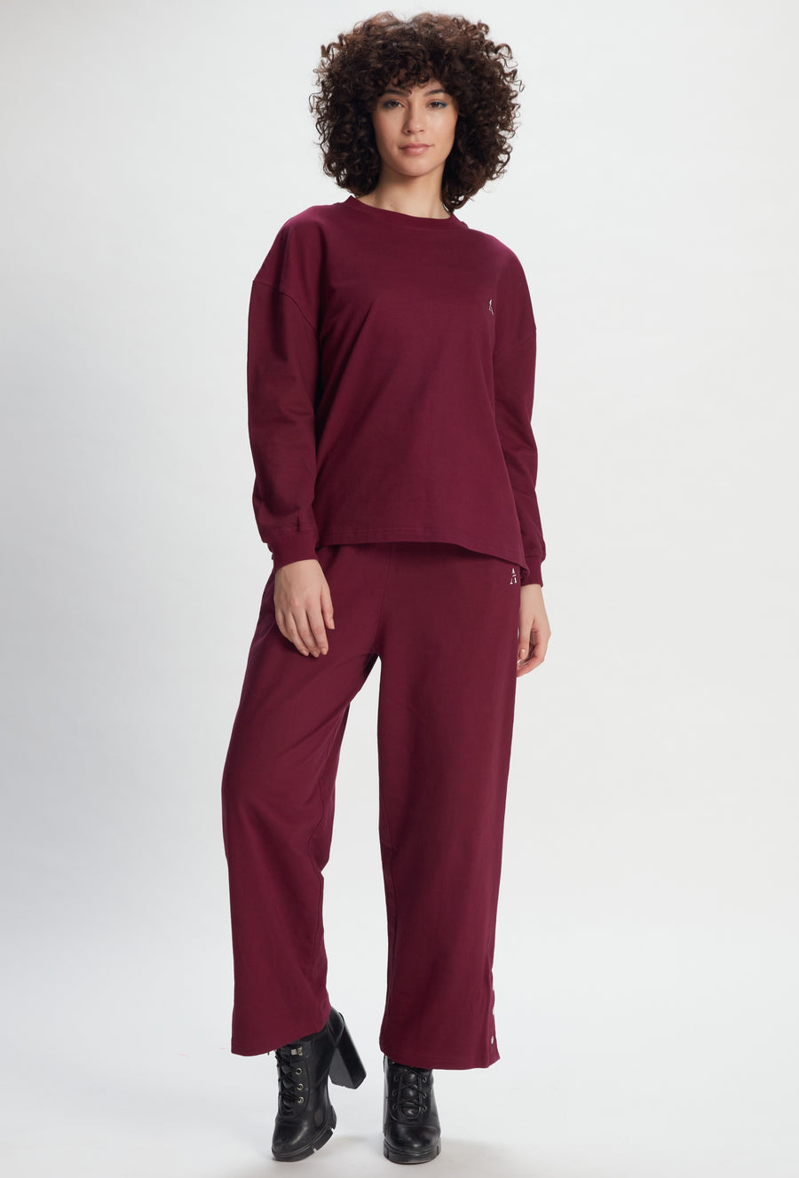 SONA AMPK Women's Pajama Set Long Sleeve Sweatshirt and Jogger Pants Sleepwear Set Wine