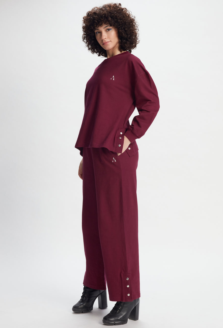 SONA AMPK Women's Pajama Set Long Sleeve Sweatshirt and Jogger Pants Sleepwear Set Wine