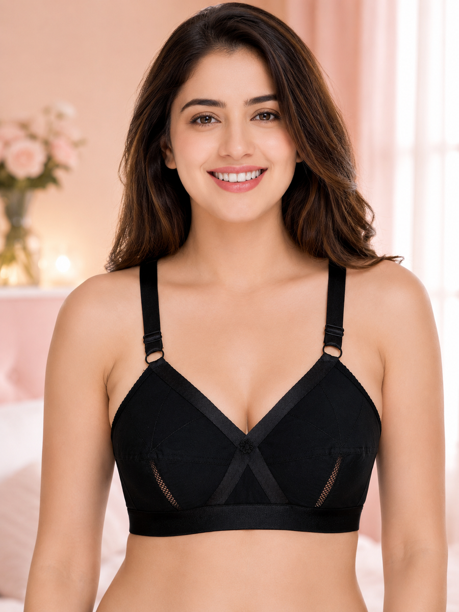 Sona Perfecto Plus Size Black Color Full Cup Everyday Full Coverage Cotton Bra