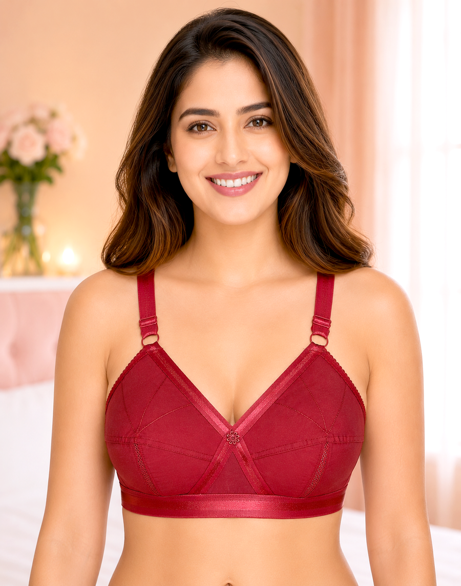 Sona Perfecto Plus Size Red Color Full Cup nonwired Everyday Full Coverage Cotton Bra