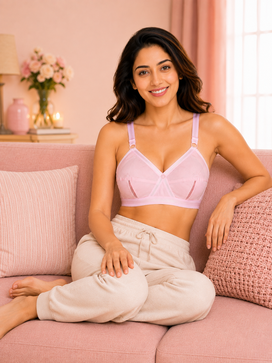 Sona Perfecto Plus Size Pink Color Full Cup Everyday Full Coverage Non Padded Cotton Bra