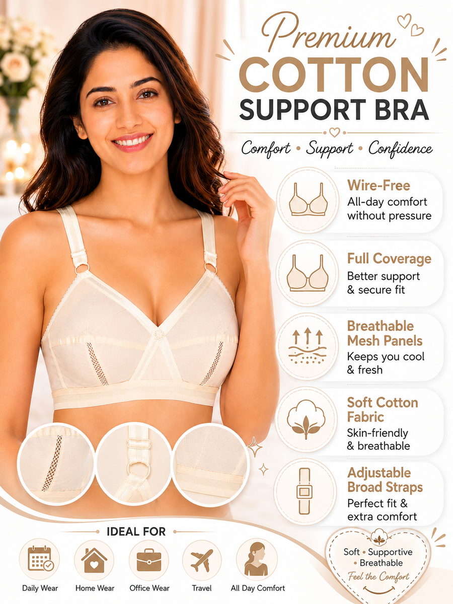 Sona Perfecto Plus Size Skin Color Full Cup Everyday Full Coverage Cotton Bra