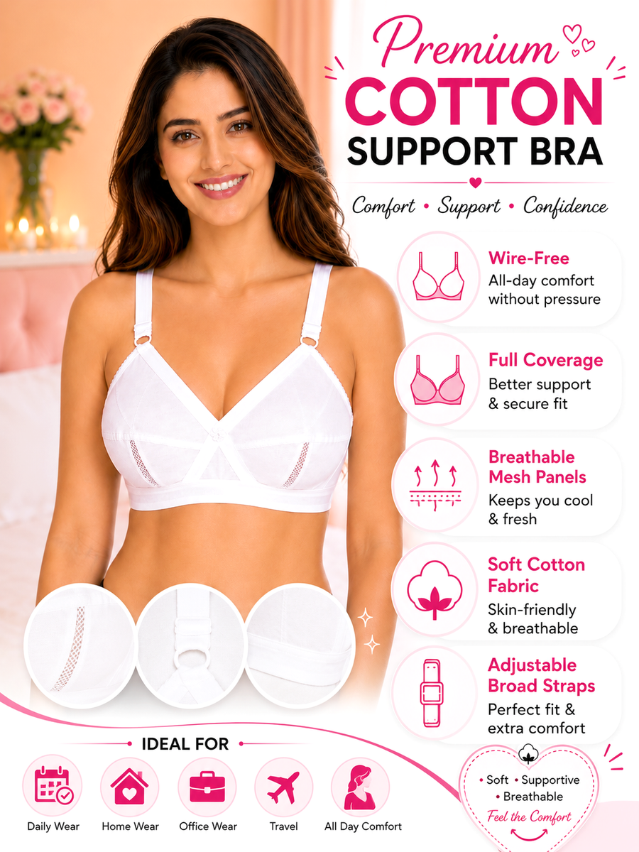 Perfecto Plus Size White Color Full Cup Everyday Full Coverage Cotton Bra