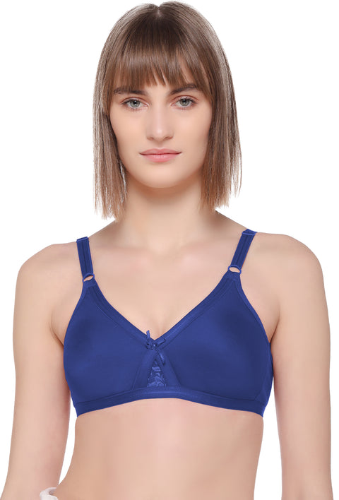 Sona M1003 Women Full Coverage Non Padded Seamless Hosiery Cotton  T-Shirt Bra-R-Blue