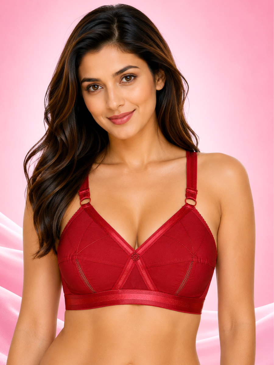 Sona Perfecto Maroon Color Full Cup Everyday Non Padded Plus Size Cotton Bra