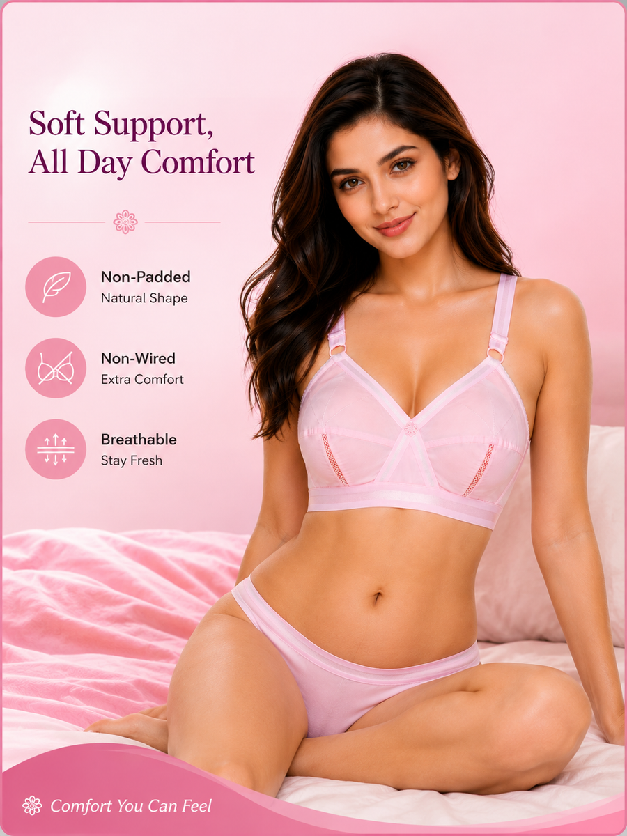 Sona Perfecto Pink Color Full Cup Everyday Plus Size Cotton Bra