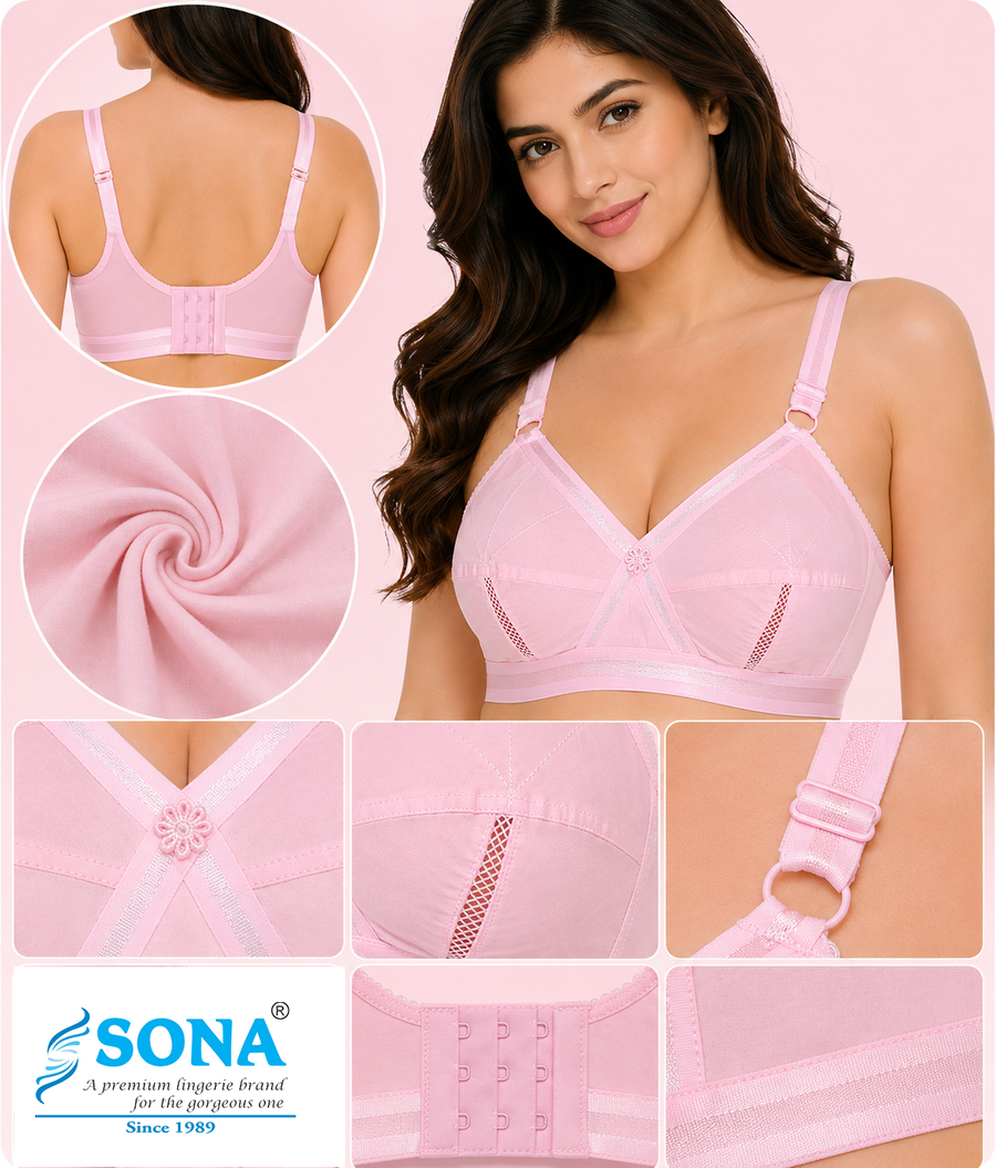 Sona Perfecto Pink Color Full Cup Everyday Plus Size Cotton Bra