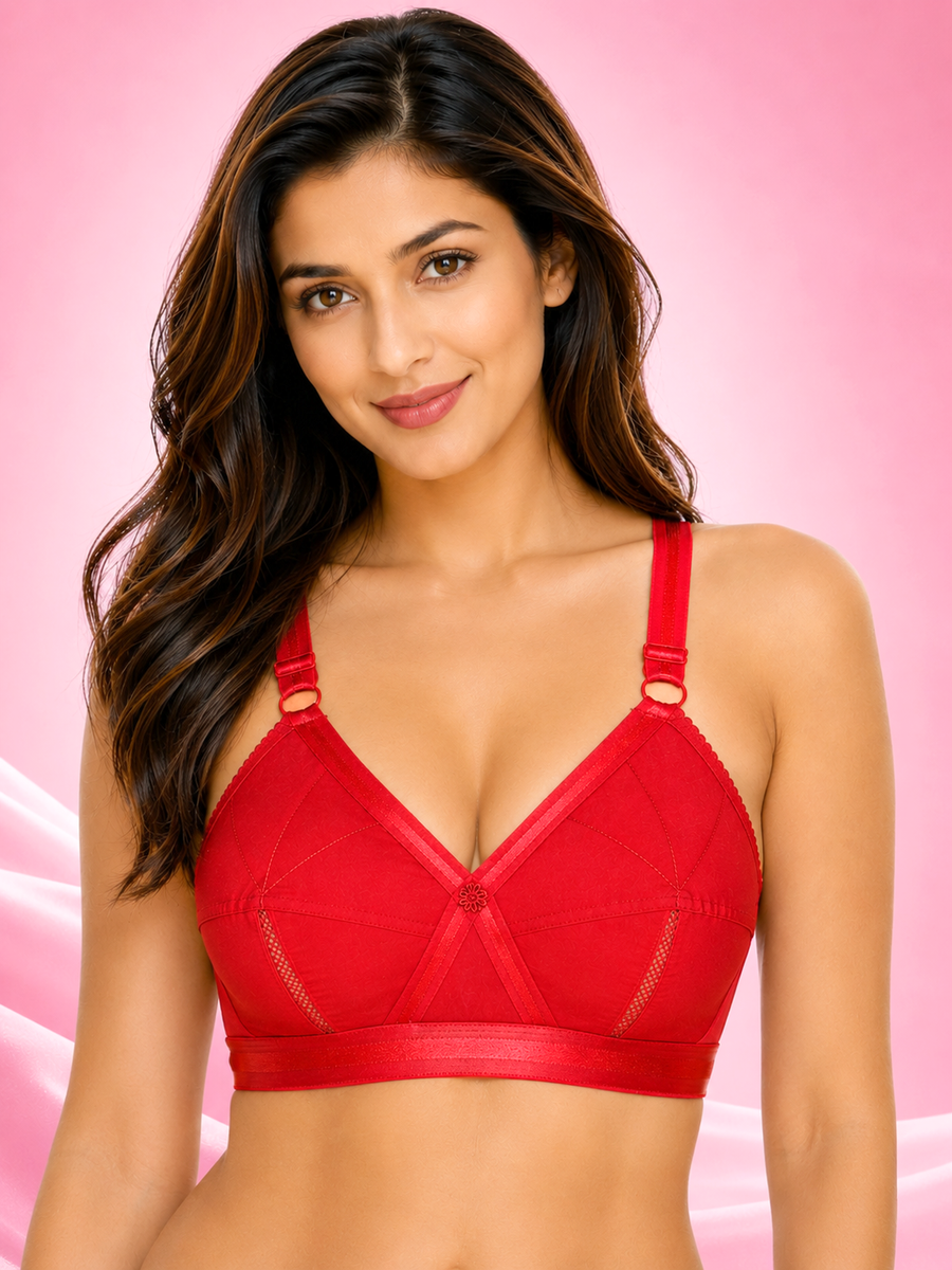 Sona Perfecto Red Color Full Cup Everyday Plus Size Full Figure Cotton Bra