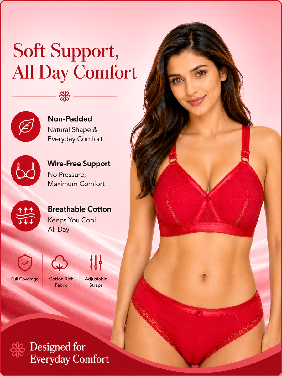 Sona Perfecto Red Color Full Cup Everyday Plus Size Full Figure Cotton Bra