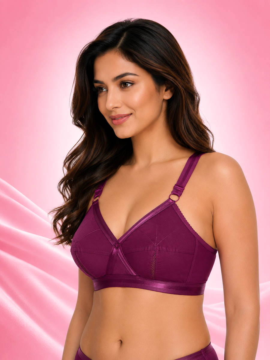 Sona Perfecto Wine Color Full Cup Everyday Non Padded Plus Size Cotton Bra