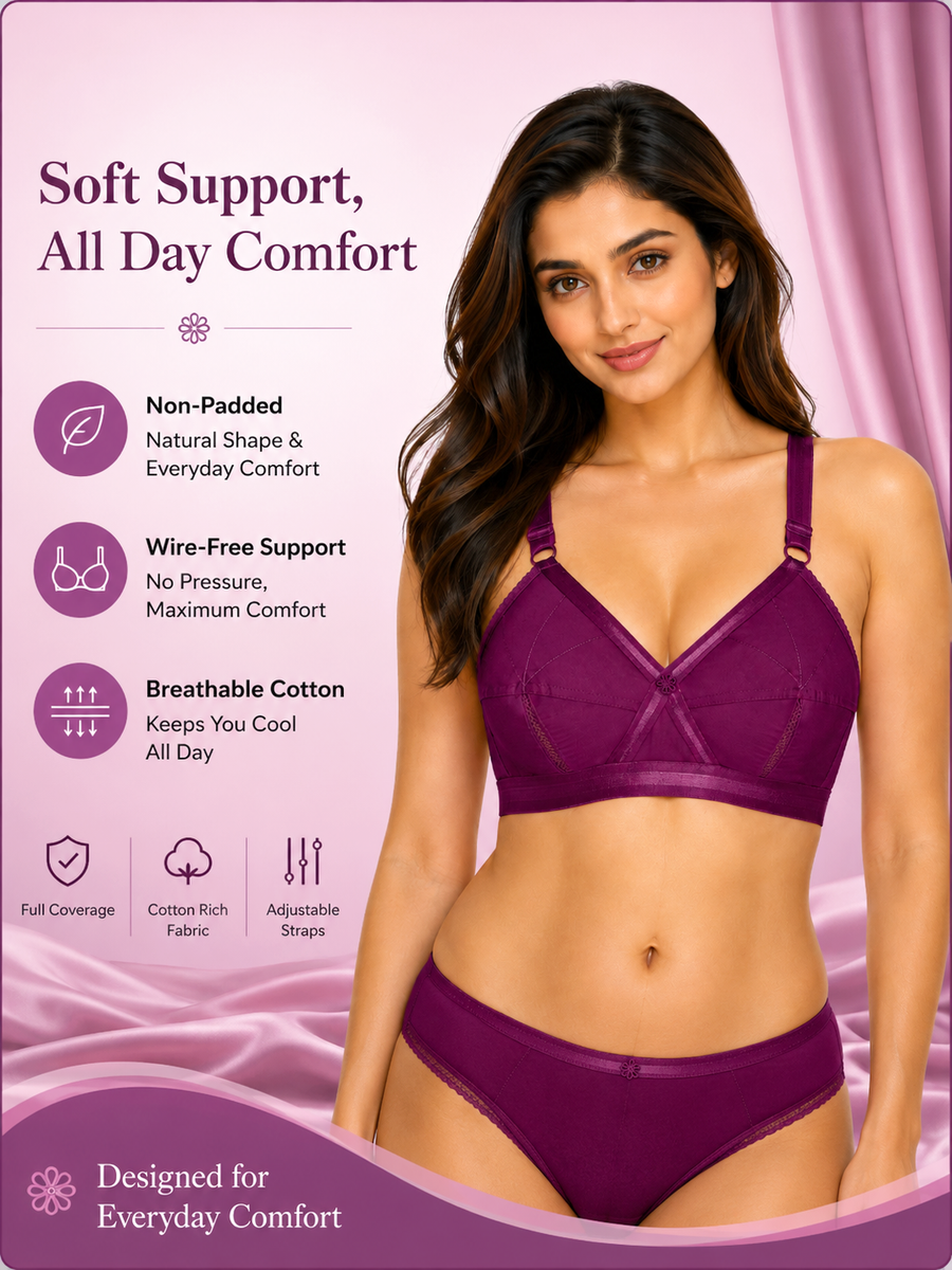 Sona Perfecto Wine Color Full Cup Everyday Non Padded Plus Size Cotton Bra