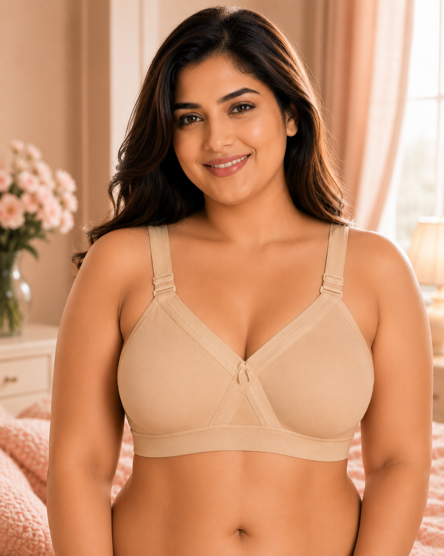 Women's Super Fit Skin Full Coverage Everyday Plus Size T-Shirt Non Padded Seamless Bra Free Transparent Strap