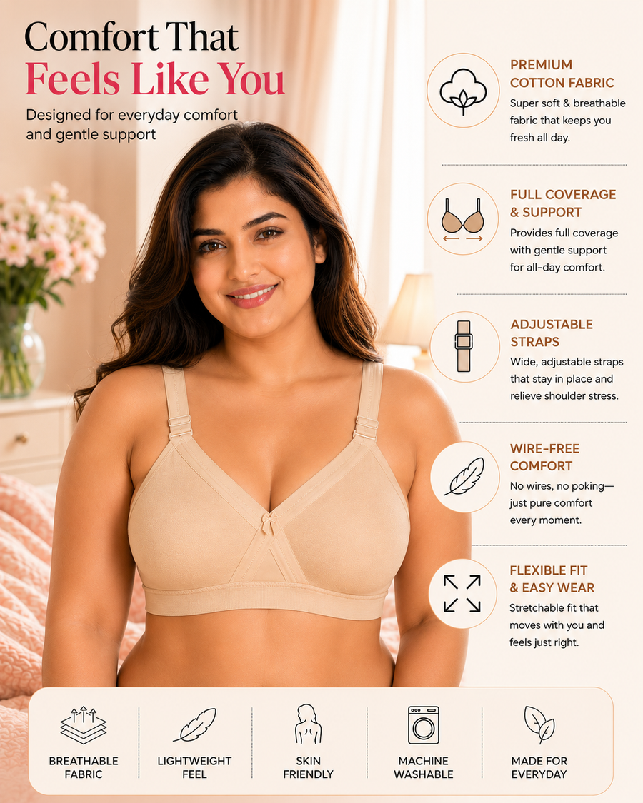 Women's Super Fit Skin Full Coverage Everyday Plus Size T-Shirt Non Padded Seamless Bra Free Transparent Strap