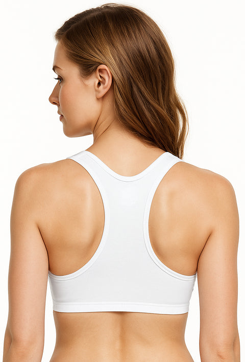Sona Women Everyday Full Coverage Non padded Plus Size Stylish Racer back Sports Bra 012-White