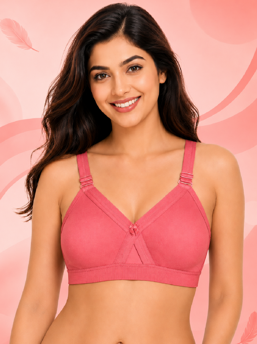 Women's Super Fit coral Full Coverage Everyday Plus Size T-Shirt Non Padded Seamless Bra Free Transparent Strap