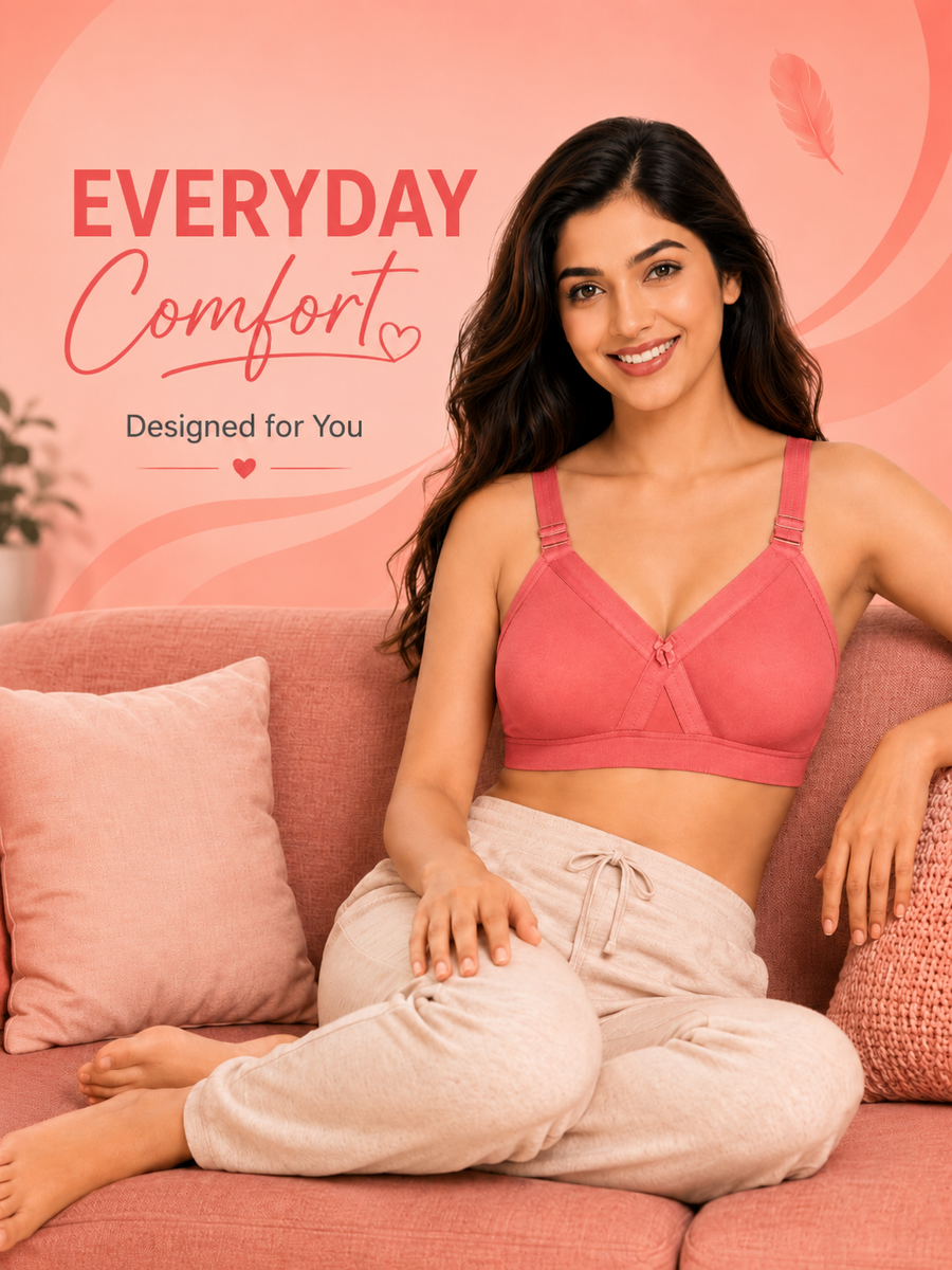 Women's Super Fit coral Full Coverage Everyday Plus Size T-Shirt Non Padded Seamless Bra Free Transparent Strap