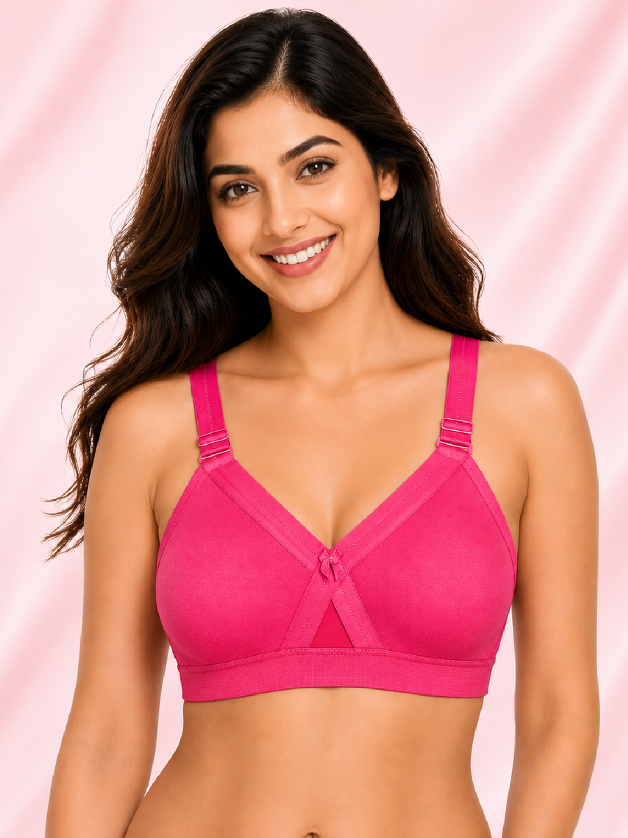 Women's Super Fit hot-pink Full Coverage Everyday Plus Size T-Shirt Non Padded Seamless Bra Free Transparent Strap