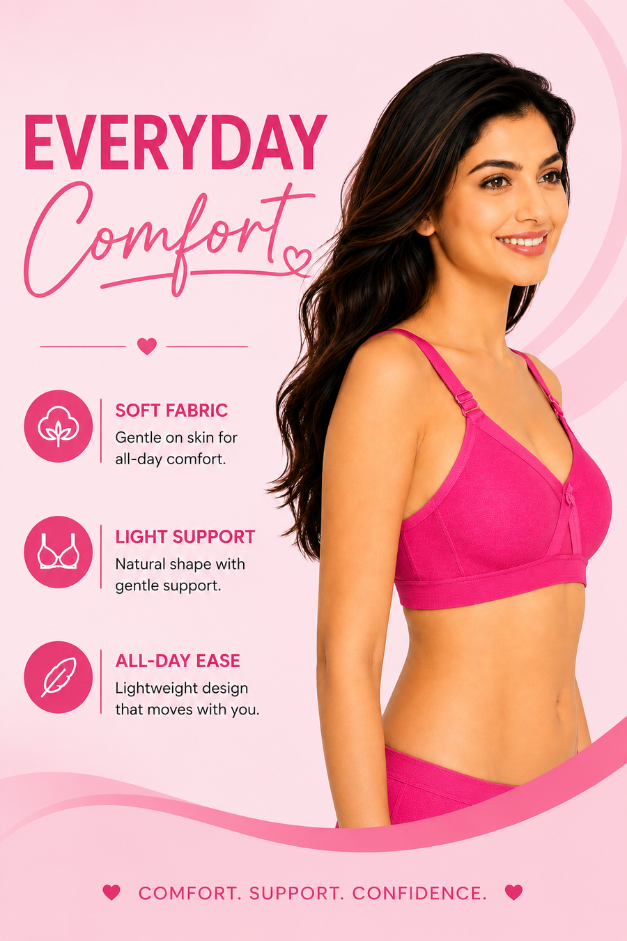 Women's Super Fit hot-pink Full Coverage Everyday Plus Size T-Shirt Non Padded Seamless Bra Free Transparent Strap