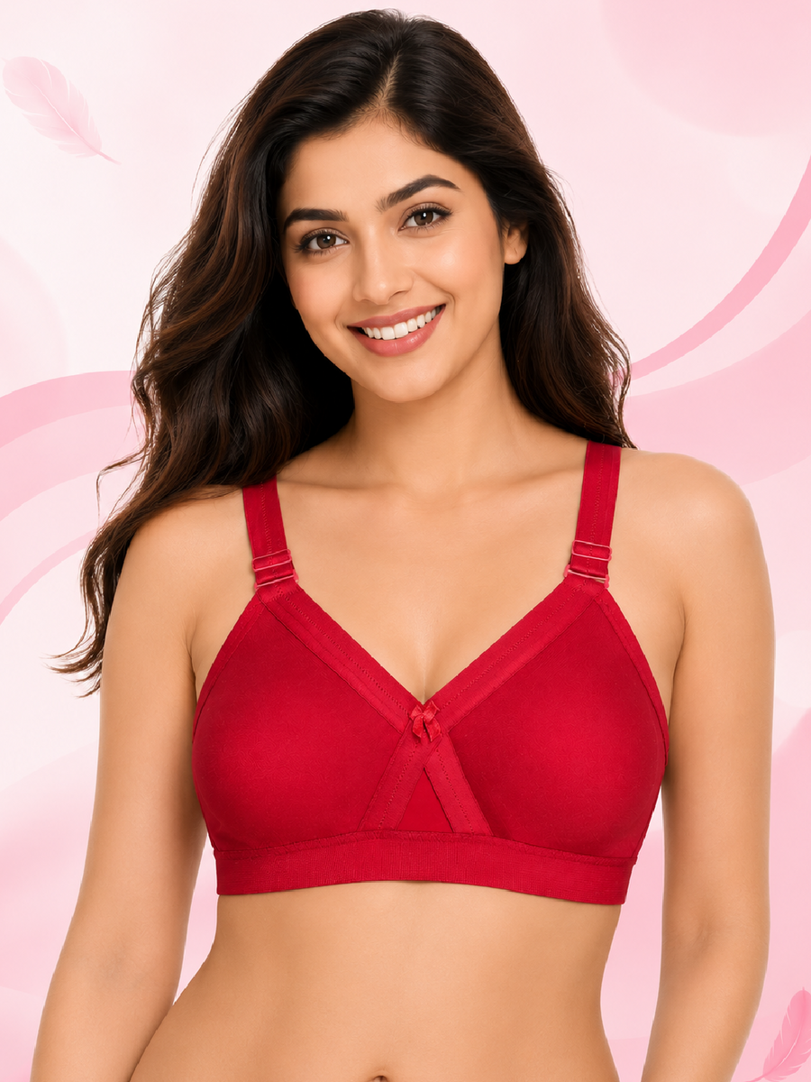 Women's Super Fit maroon Full Coverage Everyday Plus Size T-Shirt Non Padded Seamless Bra Free Transparent Strap