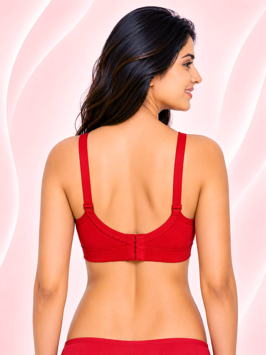 Women's Super Fit maroon Full Coverage Everyday Plus Size T-Shirt Non Padded Seamless Bra Free Transparent Strap