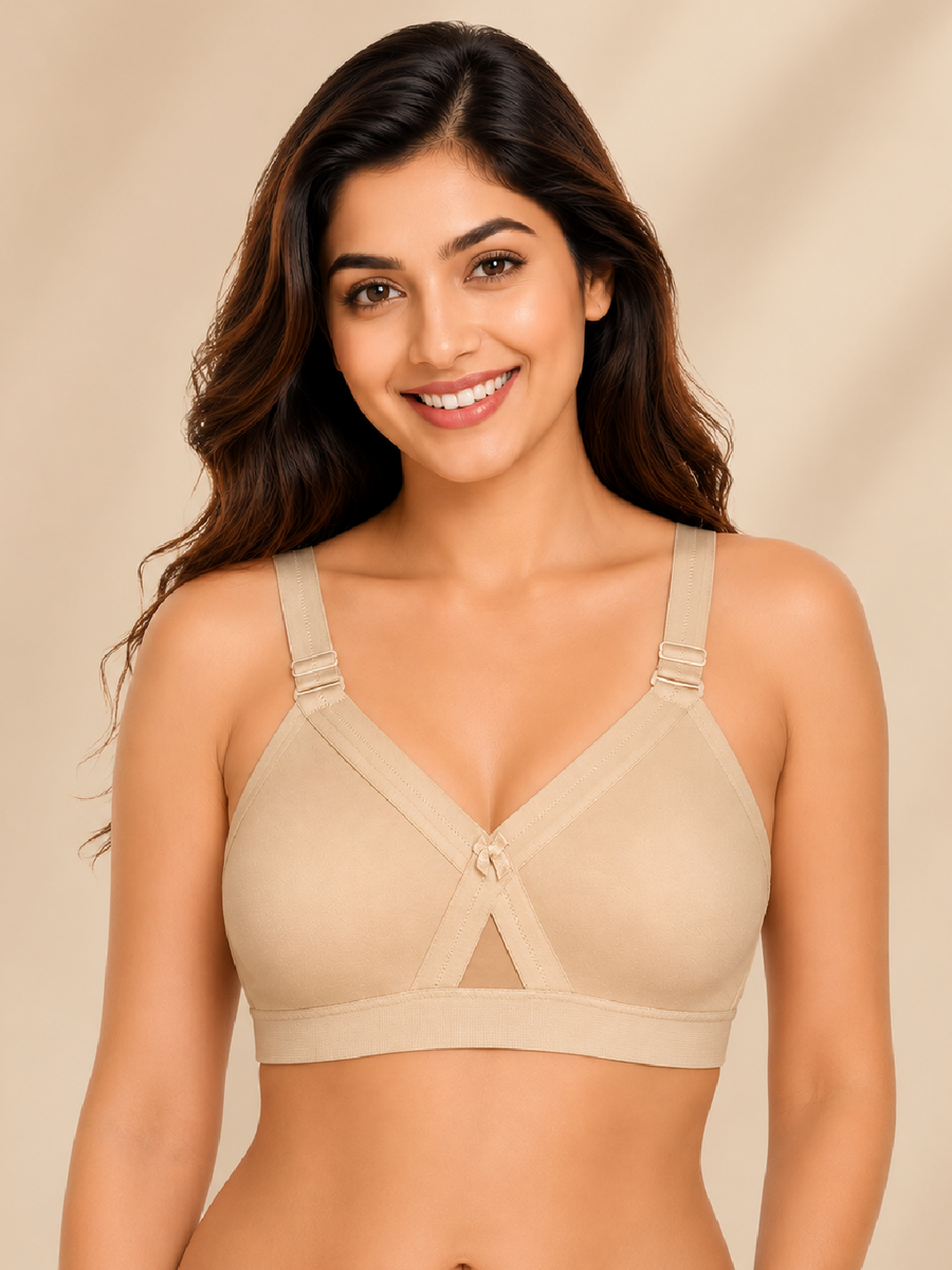 Women's Super Fit Skin Full Coverage Everyday Plus Size T-Shirt Non Padded Seamless Bra Free Transparent Strap