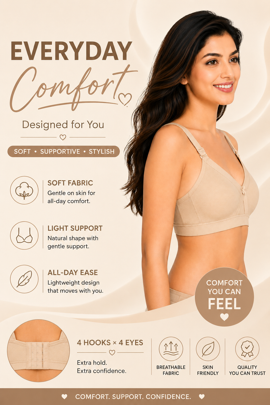 Women's Super Fit Skin Full Coverage Everyday Plus Size T-Shirt Non Padded Seamless Bra Free Transparent Strap