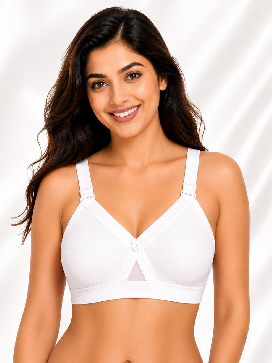 Women's Super Fit White Full Coverage Everyday Plus Size T-Shirt Non Padded Seamless Bra Free Transparent Strap