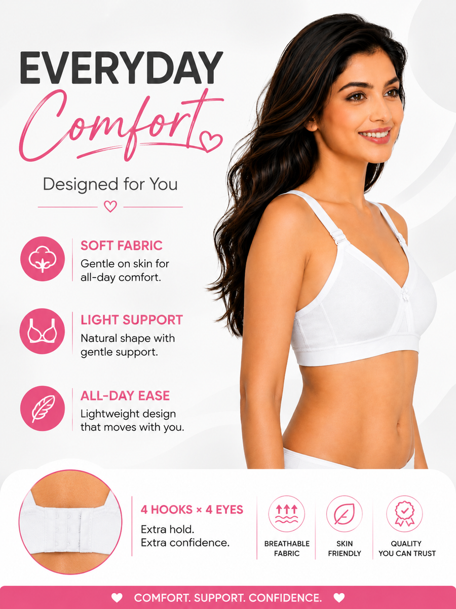 Women's Super Fit White Full Coverage Everyday Plus Size T-Shirt Non Padded Seamless Bra Free Transparent Strap