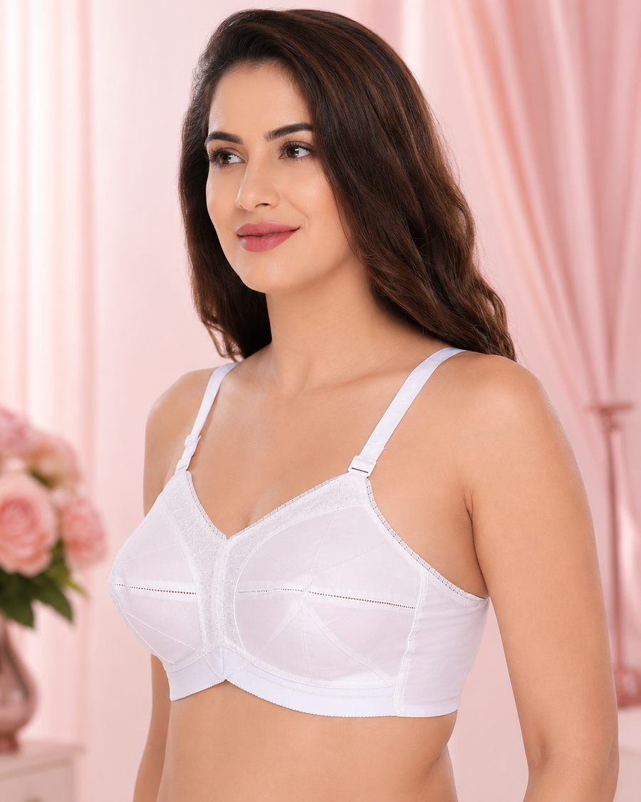 SONA Ultimate Full-Coverage Cotton-Strap Bra – White